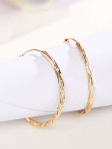 1pair Fashionable Textured Hoop Earrings For Women For Daily Decoration - Yellow Gold - View 6