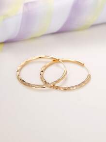 1pair Fashionable Textured Hoop Earrings For Women For Daily Decoration - Yellow Gold - View 5