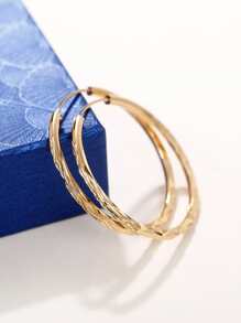 1pair Fashionable Textured Hoop Earrings For Women For Daily Decoration - Yellow Gold - View 7