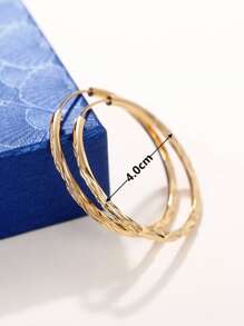 1pair Fashionable Textured Hoop Earrings For Women For Daily Decoration - Yellow Gold - View 4