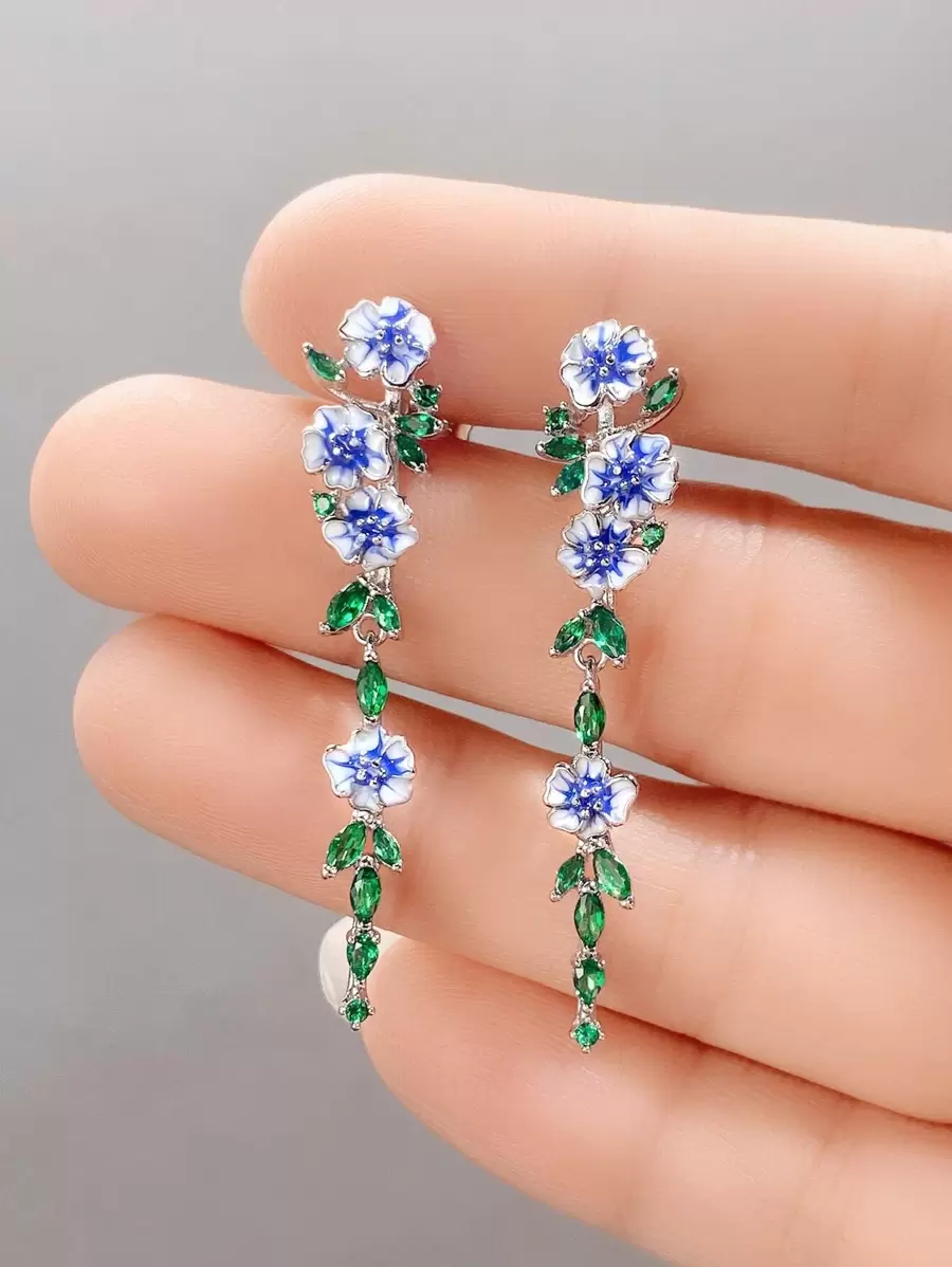 Cubic Zirconia & Flower Drop Earrings Valentines,Mom,Mother,Mother's Day,Gift