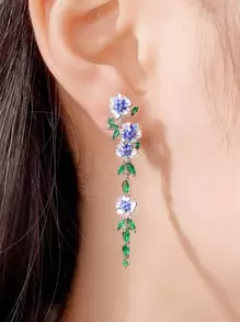 Cubic Zirconia & Flower Drop Earrings Valentines,Mom,Mother,Mother's Day,Gift - Multicolor - View 3