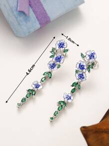 Cubic Zirconia & Flower Drop Earrings Valentines,Mom,Mother,Mother's Day,Gift - Multicolor - View 4