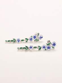 Cubic Zirconia & Flower Drop Earrings Valentines,Mom,Mother,Mother's Day,Gift - Multicolor - View 5