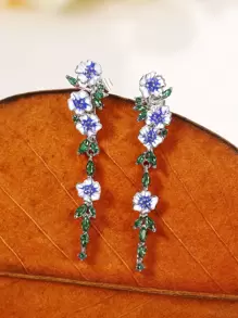 Cubic Zirconia & Flower Drop Earrings Valentines,Mom,Mother,Mother's Day,Gift - Multicolor - View 6