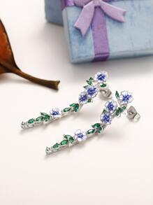 Cubic Zirconia & Flower Drop Earrings Valentines,Mom,Mother,Mother's Day,Gift - Multicolor - View 7