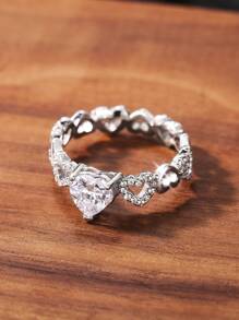 Anillo zirconia cúbica con adorno de corazón - Plateado - Ver 1