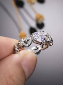 Anillo zirconia cúbica con adorno de corazón - Plateado - Ver 2