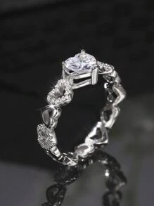 Anillo zirconia cúbica con adorno de corazón - Plateado - Ver 3