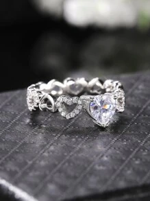 Anillo zirconia cúbica con adorno de corazón - Plateado - Ver 5