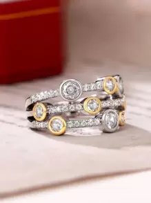 1 件华丽方晶锆石戒指，适合女士，情人节礼物，婚礼派对珠宝，妈妈，母亲，母亲节，礼物 - 彩色 - 查看 4