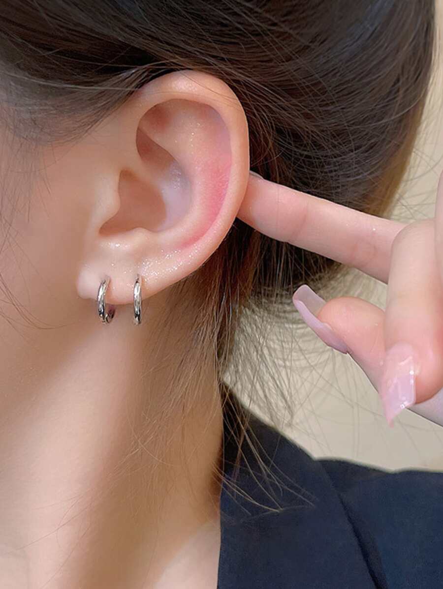 Minimalist Hoop Earrings - Silver - View 1