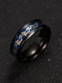 Fashionable and Popular Men Chinese Dragon Detail Ring Stainless Steel for Jewelry Gift and for a Stylish Look - Black - View 1