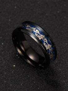 Fashionable and Popular Men Chinese Dragon Detail Ring Stainless Steel for Jewelry Gift and for a Stylish Look - Black - View 2