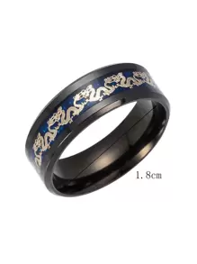 Fashionable and Popular Men Chinese Dragon Detail Ring Stainless Steel for Jewelry Gift and for a Stylish Look - Black - View 3