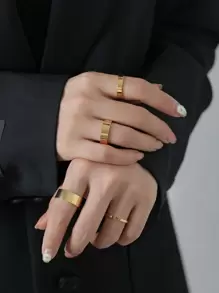 4pcs/set Minimalist Solid Ring - Yellow Gold - View 2