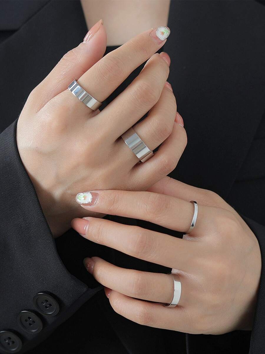 4pcs/set Minimalist Ring - Silver - View 1
