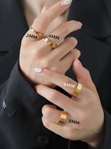 4pcs/set Minimalist Solid Ring - Yellow Gold - View 3