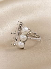 水鑽和人造珍珠裝飾開口戒指 - 銀色 - 查看 3