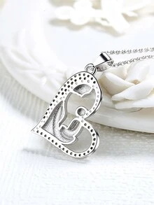 Figure & Cubic Zirconia Decor Heart Charm Necklace - Multicolor - View 1