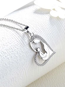 Figure & Cubic Zirconia Decor Heart Charm Necklace - Multicolor - View 2