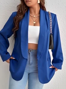 SHEIN Essnce Plus Shawl Collar Open Front Blazer - Royal Blue - View 1