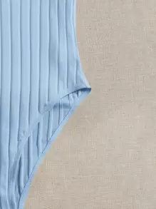 SHEIN EZwear Plus Ribbed Knit Lettuce Trim Bodysuit - Baby Blue - View 3