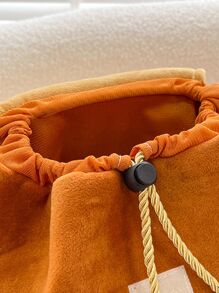 漢堡設計背包錢包，可愛的正面翻蓋抽繩書包，卡通背包和包 - 彩色 - 查看 3