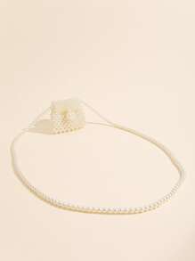 迷你珍珠串珠斜挎包 - 白色 - 查看 2