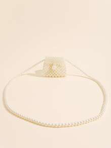 迷你珍珠串珠斜挎包 - 白色 - 查看 3