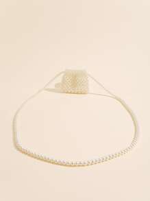 迷你珍珠串珠斜挎包 - 白色 - 查看 5