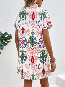 SHEIN VCAY 滿版印花蝙蝠袖襯衫洋裝