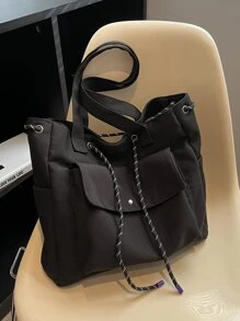 Chi tiết dây rút Túi phía trước Túi mua hàng Túi đi học dành cho sinh viên tốt nghiệp, cô gái tuổi teen, sinh viên năm nhất, sinh viên năm hai, trung học cơ sở và trung học phổ thông, đại học và trung học phổ thông, hoàn hảo cho hoạt động ngoài trời, du lịch và quay lại trường học - màu đen - Xem 1