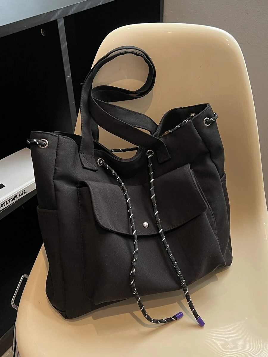 Chi tiết dây rút Túi phía trước Túi mua hàng Túi đi học dành cho sinh viên tốt nghiệp, cô gái tuổi teen, sinh viên năm nhất, sinh viên năm hai, trung học cơ sở và trung học phổ thông, đại học và trung học phổ thông, hoàn hảo cho hoạt động ngoài trời, du lịch và quay lại trường học - màu đen - Xem 1