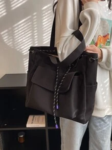 Chi tiết dây rút Túi phía trước Túi mua hàng Túi đi học dành cho sinh viên tốt nghiệp, cô gái tuổi teen, sinh viên năm nhất, sinh viên năm hai, trung học cơ sở và trung học phổ thông, đại học và trung học phổ thông, hoàn hảo cho hoạt động ngoài trời, du lịch và quay lại trường học - màu đen - Xem 3