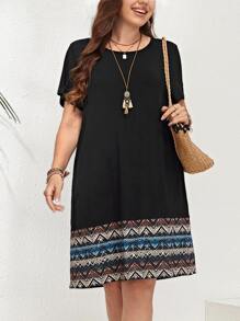 EMERY ROSE 夏季加大号雪佛龙印花 T 恤 - 黑色 - 查看 1