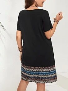 EMERY ROSE 夏季加大号雪佛龙印花 T 恤 - 黑色 - 查看 2