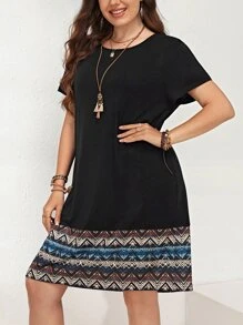 EMERY ROSE 夏季加大号雪佛龙印花 T 恤 - 黑色 - 查看 5