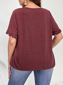 EMERY ROSE Áo thun Plus size Xù màu trơn Giải trí - Gỗ đỏ - Xem 2