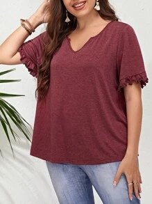 EMERY ROSE Áo thun Plus size Xù màu trơn Giải trí - Gỗ đỏ - Xem 4