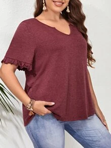 EMERY ROSE Áo thun Plus size Xù màu trơn Giải trí - Gỗ đỏ - Xem 6