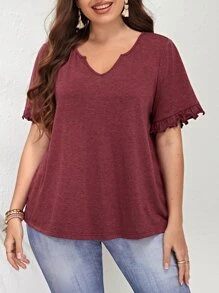 EMERY ROSE Áo thun Plus size Xù màu trơn Giải trí - Gỗ đỏ - Xem 1