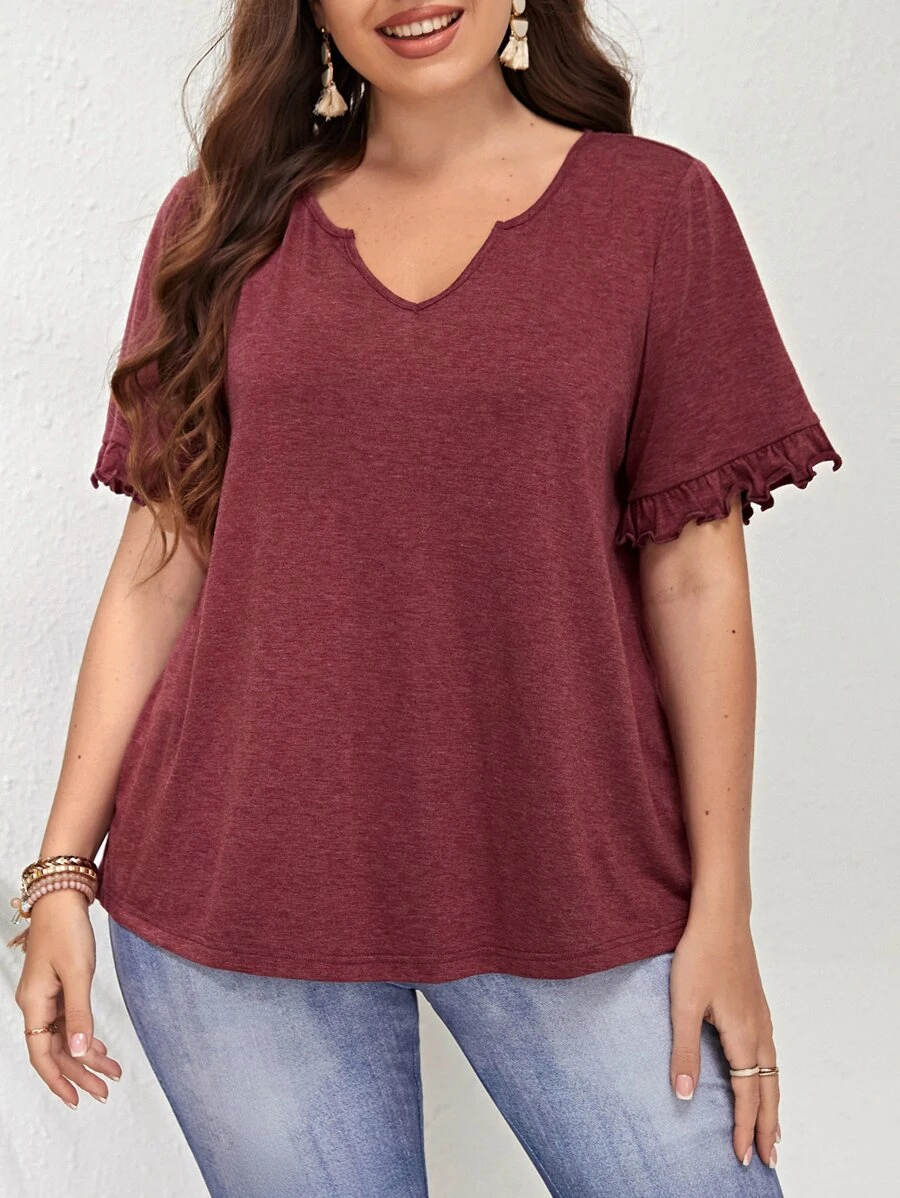 EMERY ROSE Áo thun Plus size Xù màu trơn Giải trí - Gỗ đỏ - Xem 1