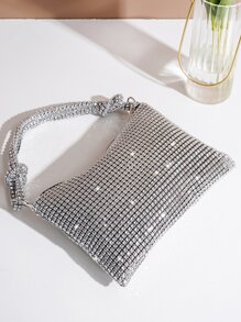 Rhinestone Decor Clutches Handbag, Portable Zipper Closure High-End Grey Clutch Purse, Elegant For Party & Gathering,Fashion & Versatile - Silver - View 5