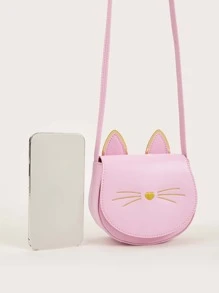 1入組粉色小貓PU皮革過蓋斜挎包，適合女孩日常使用