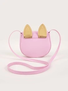 1入組粉色小貓PU皮革過蓋斜挎包，適合女孩日常使用