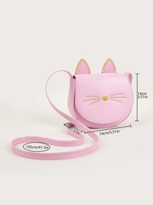 1入組粉色小貓PU皮革過蓋斜挎包，適合女孩日常使用