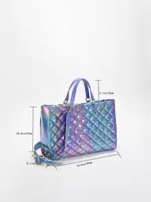 Holographic Quilted Top Handle Bag - Multicolor - View 7