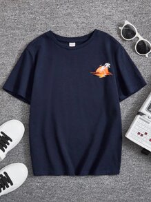 SHEIN Boys Tropical Print Tee - Navy Blue - View 1