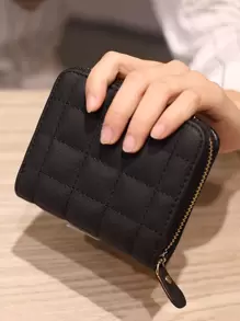 Chần bông Chi tiết Dây kéo Xung quanh Ví nhỏ Túi đựng tiền Ví nhỏ Ví nữ có dây kéo Bifold Ví - màu đen - Xem 1